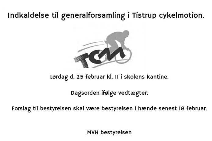 Tistrup Cykel Motion afholder Generalforsamling 