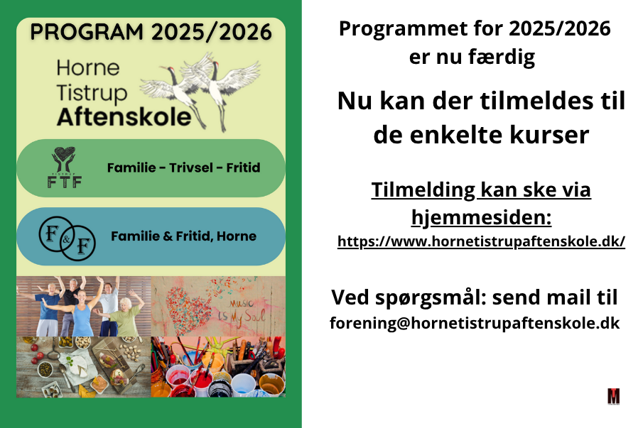 Program for Hornetistrup-Aftenskole for 2025/2026 er færdig